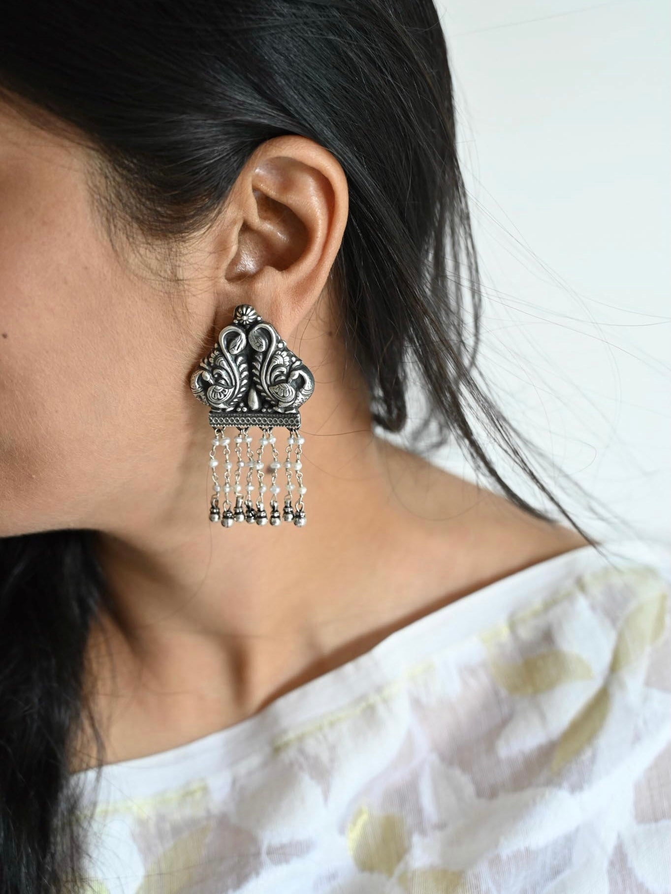 Buy Online Indian oxidised long earrings, pearl earrings, traditional  ethnic earrings, jhumka jhumki ear - Zifiti.com 1078886